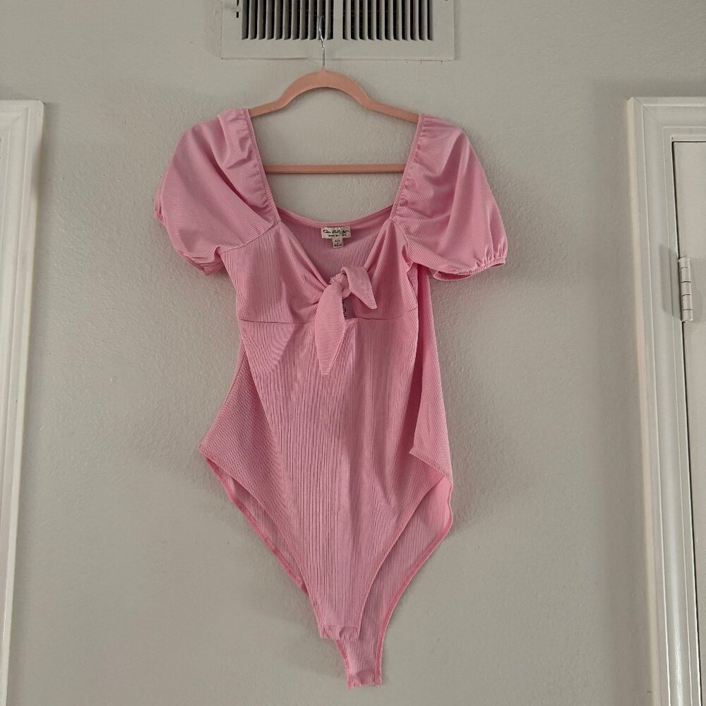 Baby Pink Bodysuit with Puff Sleeves & Tie Front – New with Tags, Size 12